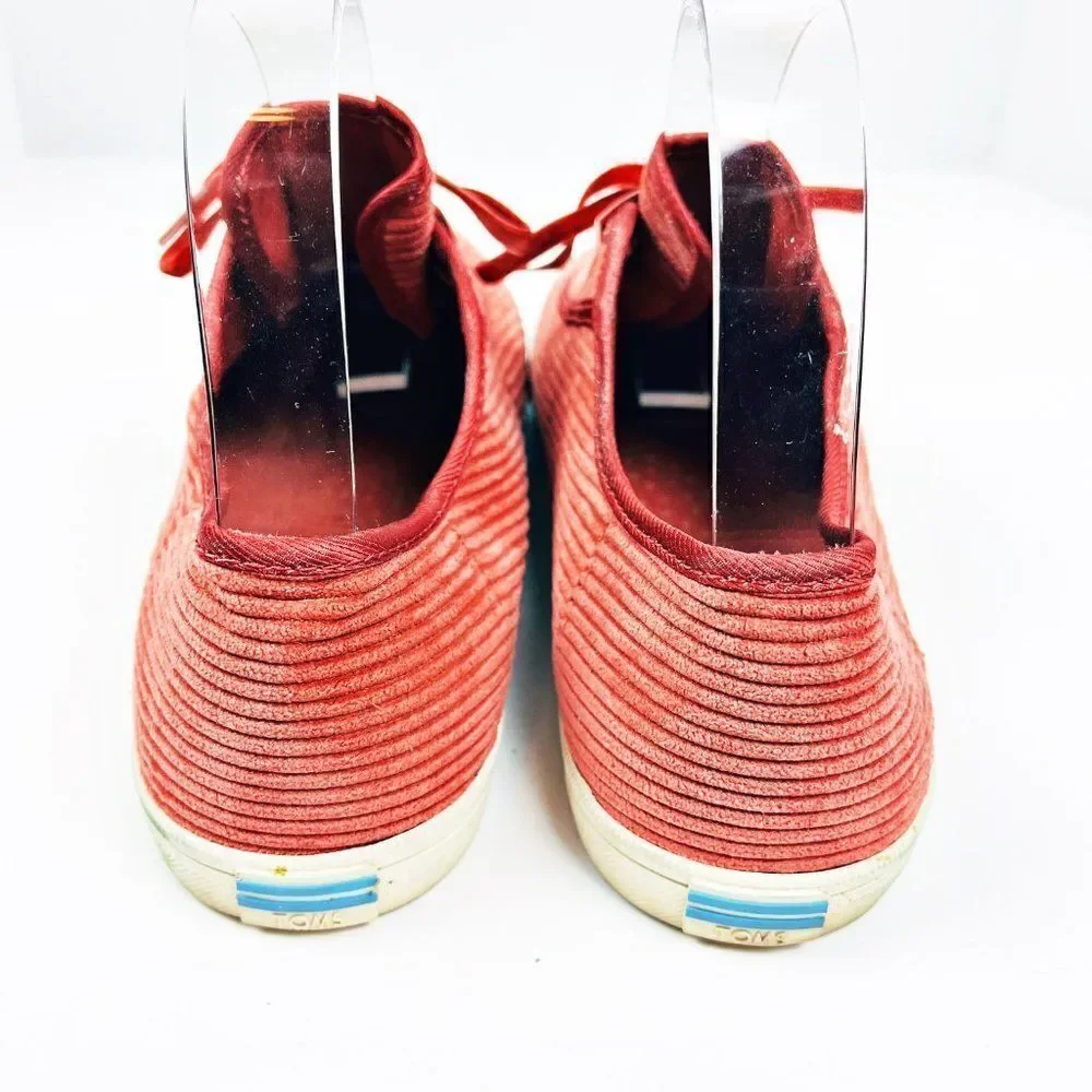 Toms Red Corduroy Retro Style Velvet Lace Up Textured Sneakers size 10